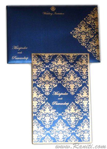 Classic Luxury Foil Custom Invitation Card in Silver & Blue Geometric Design | Raniti LLC