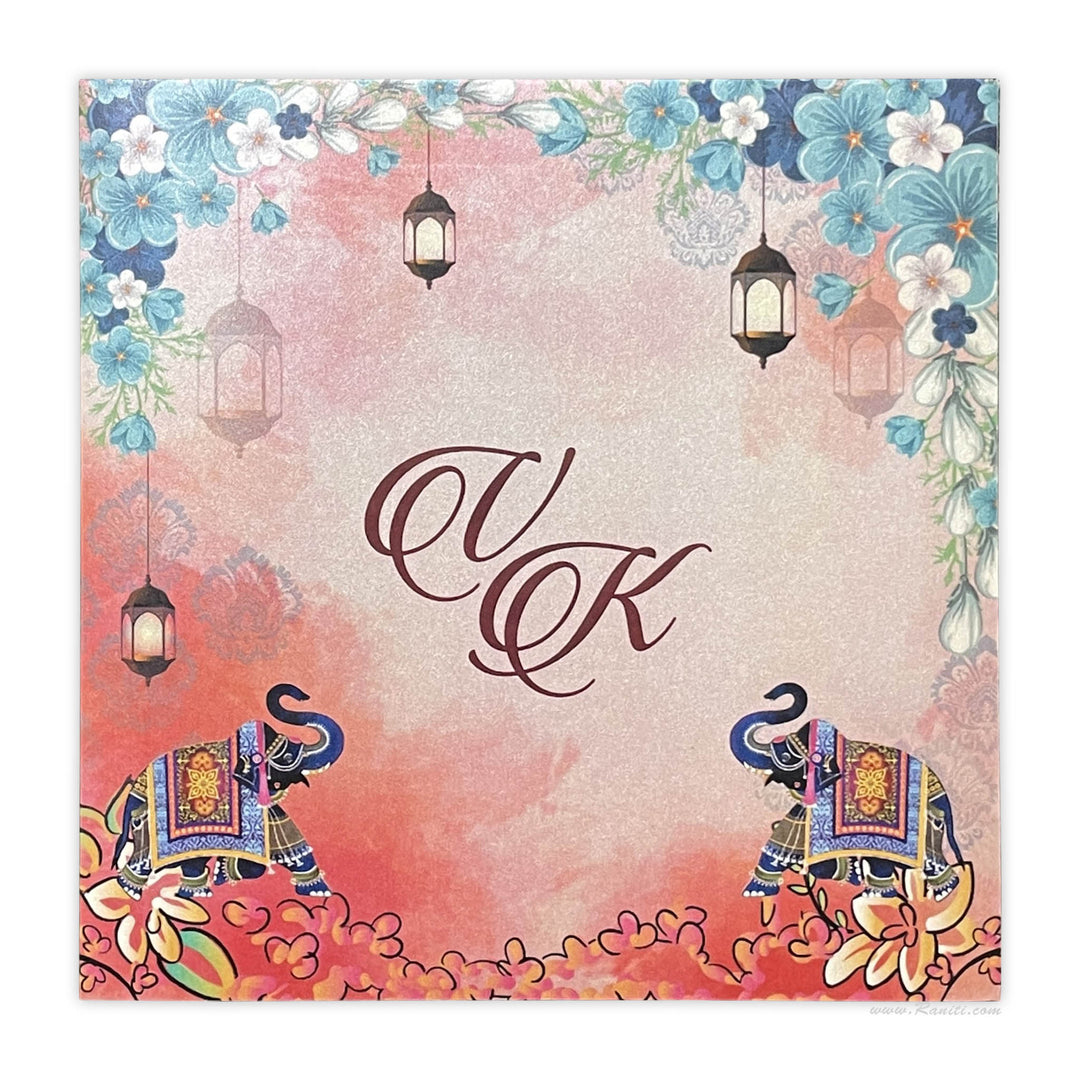 Elephant and Floral Custom Wedding Invitation Card | Flower Print Custom Invitation Card with Multiple Inserts AM-345  Raniti LLC - Custom Invitations & Stationery