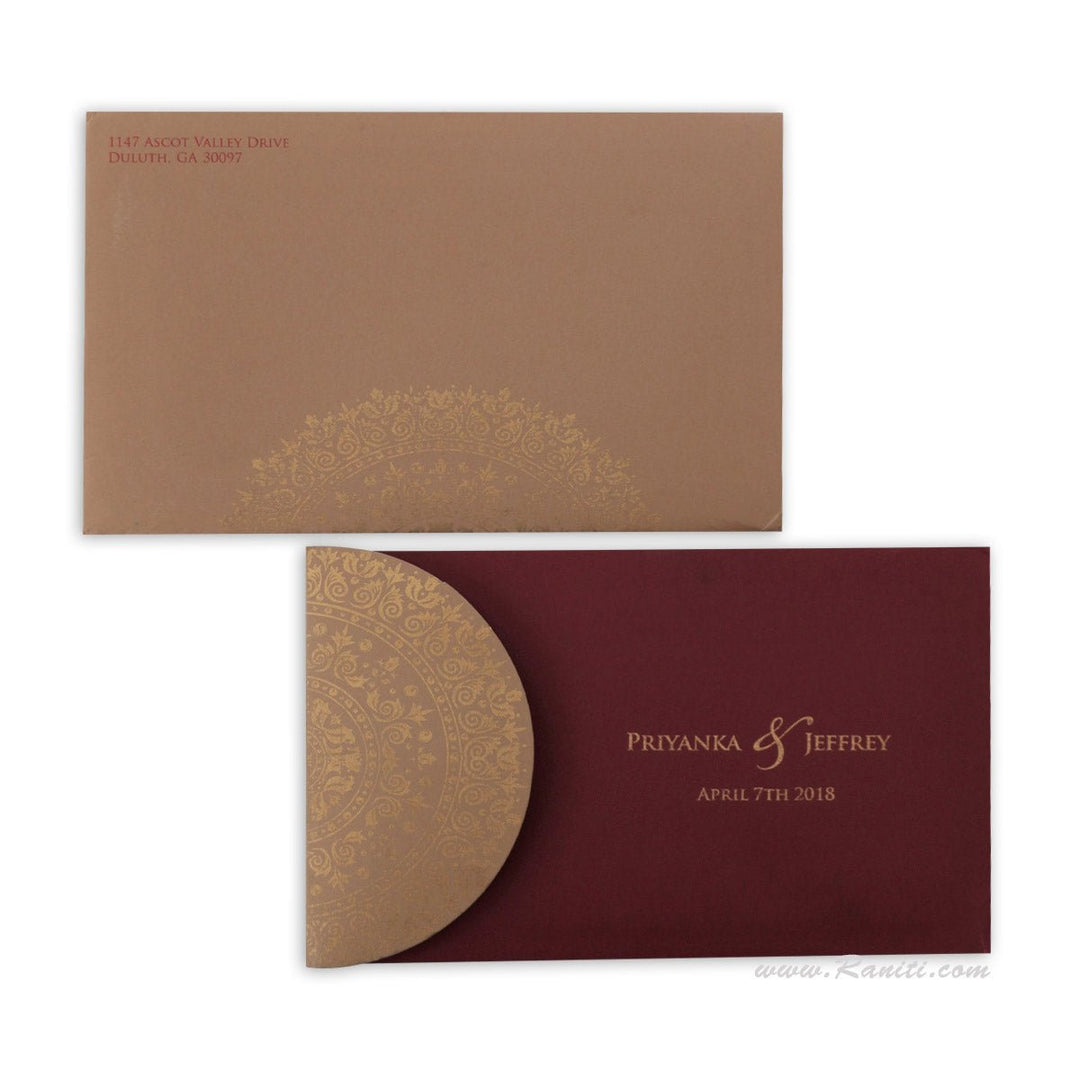 Maroon and Beige Rectangle Custom Wedding Invitation with Multiple Inserts | Custom Interfaith Invitation Card AM-349  Raniti LLC - Custom Invitations & Stationery