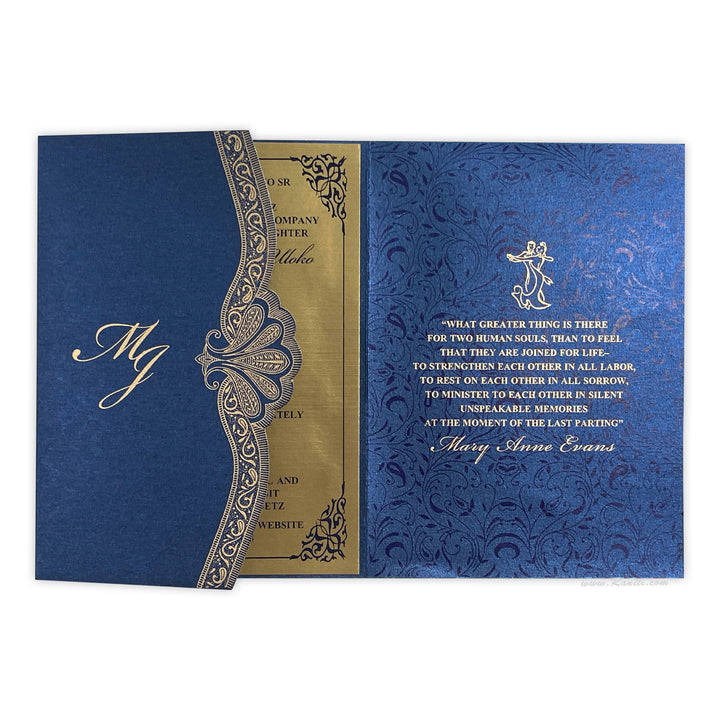 Trifold Blue Classic Custom Invitation Card, His and Her Bride & Groom Invitation AM-363  Raniti LLC - Custom Invitations & Stationery