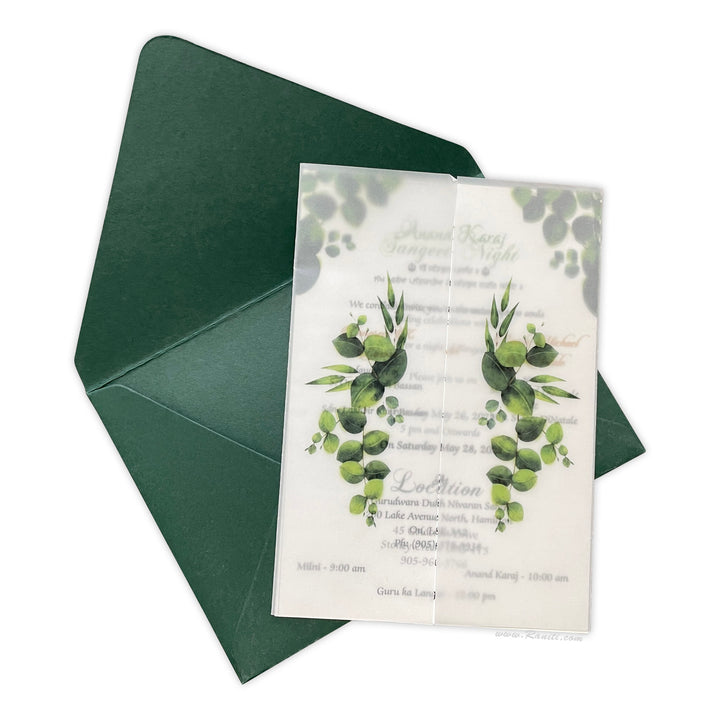 Rustic Greenery Emerald Botanical Leaves Wedding Invitation | Vellum Folder Rustic Invitation Card with Matching Inserts AM-374  Raniti LLC - Custom Invitations & Stationery