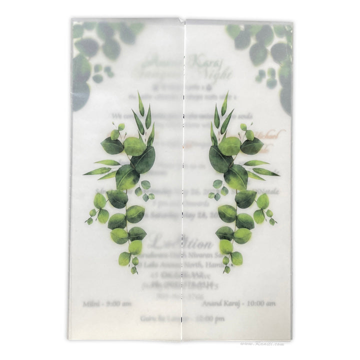 Rustic Greenery Emerald Botanical Leaves Wedding Invitation | Vellum Folder Rustic Invitation Card with Matching Inserts AM-374  Raniti LLC - Custom Invitations & Stationery