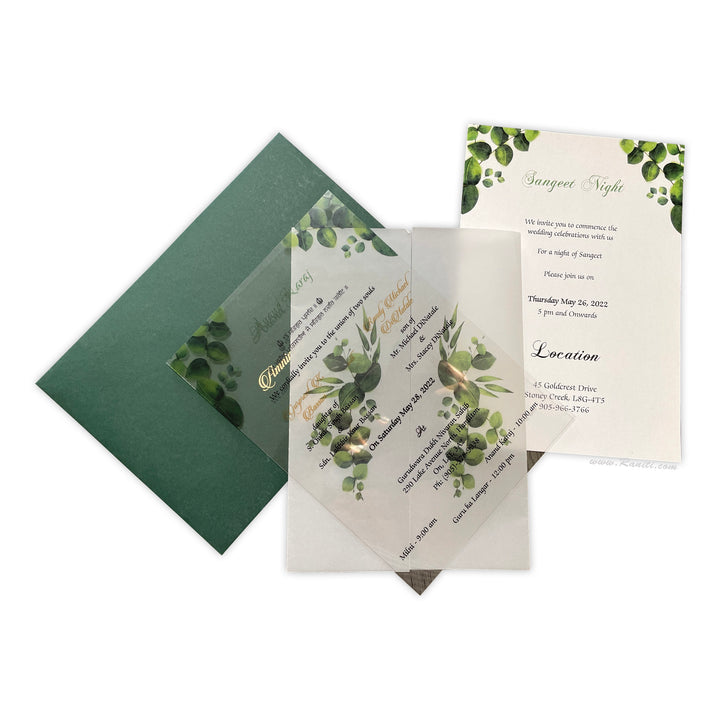 Rustic Greenery Emerald Botanical Leaves Wedding Invitation | Vellum Folder Rustic Invitation Card with Matching Inserts AM-374  Raniti LLC - Custom Invitations & Stationery