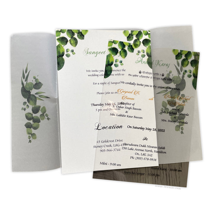 Rustic Greenery Emerald Botanical Leaves Wedding Invitation | Vellum Folder Rustic Invitation Card with Matching Inserts AM-374  Raniti LLC - Custom Invitations & Stationery