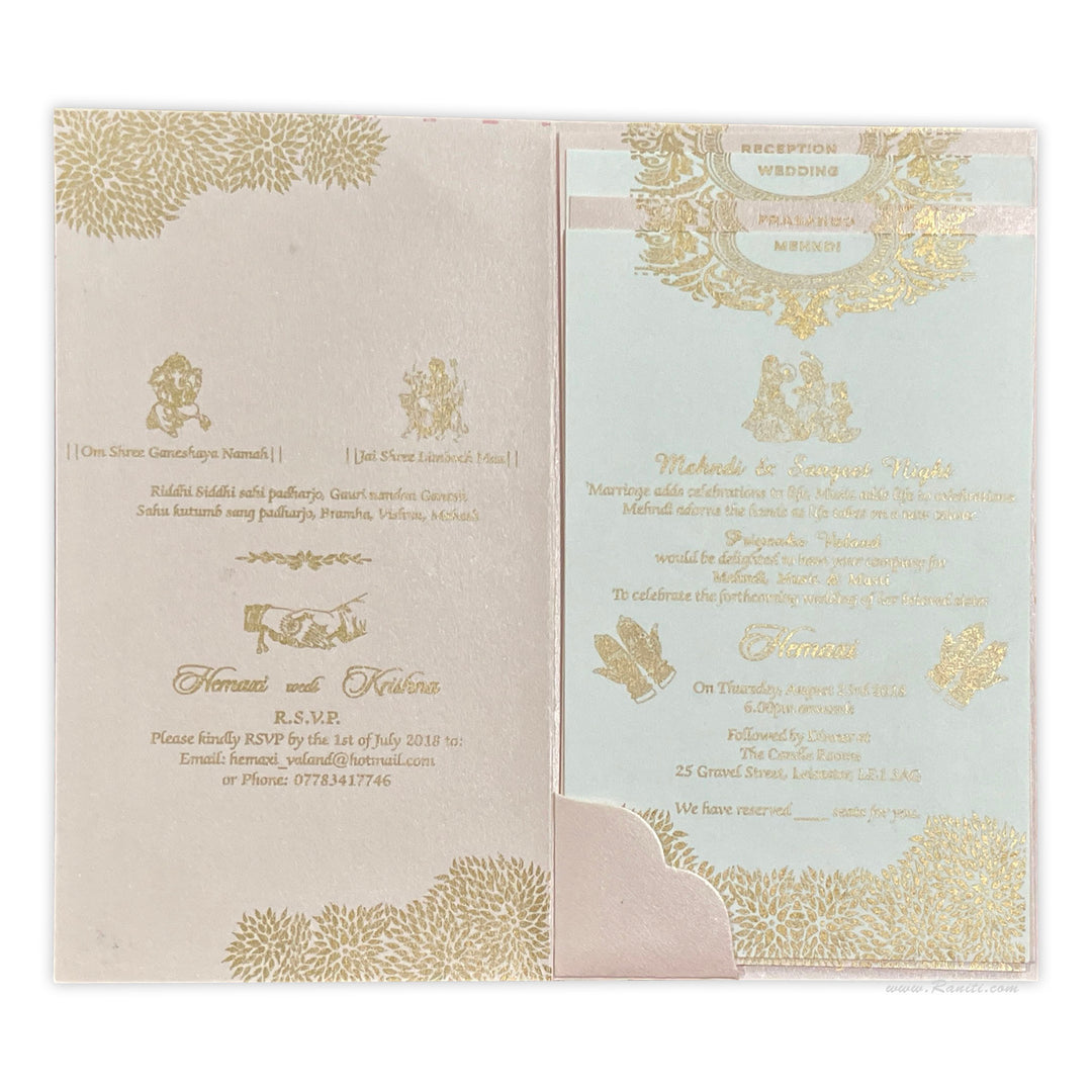 White Portrait Custom Invitation Card with Multiple Inserts | Custom Invitation card with Cascading inserts His & Her Set AM-375  Raniti LLC - Custom Invitations & Stationery