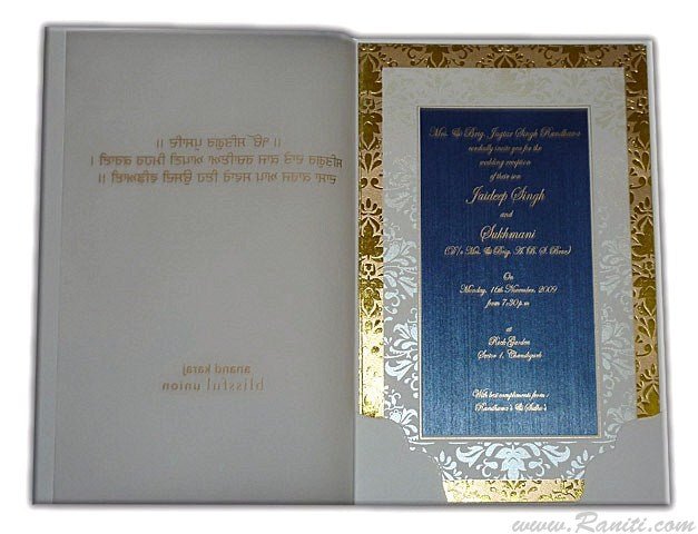 Classic Luxury Foil Custom Invitation Card in Silver & Blue Geometric Design | Raniti LLC