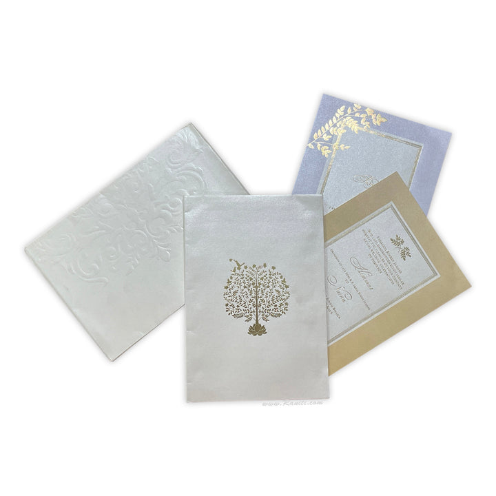 Luxury Foil Print Custom Invitation Card with Multiple Pastel Inserts | White Wedding Invitation Card AM-393  Raniti LLC - Custom Invitations & Stationery