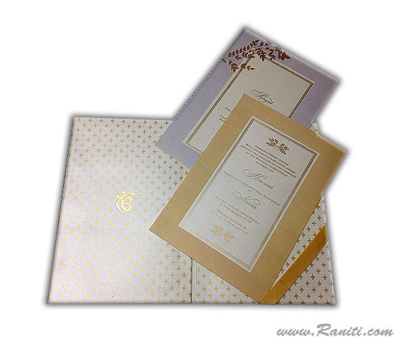 Luxury Foil Print Custom Invitation Card with Multiple Pastel Inserts | White Wedding Invitation Card AM-393  Raniti LLC - Custom Invitations & Stationery