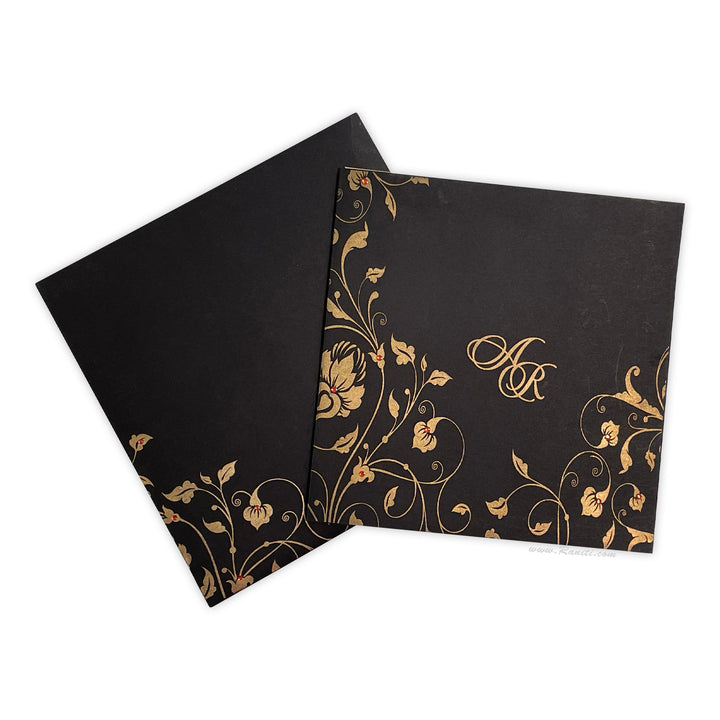 Custom Black and Golden Nikah Wedding Invitation Card | Black Custom Muslim Invitation Card with Multiple Inserts AM-402  Raniti LLC - Custom Invitations & Stationery