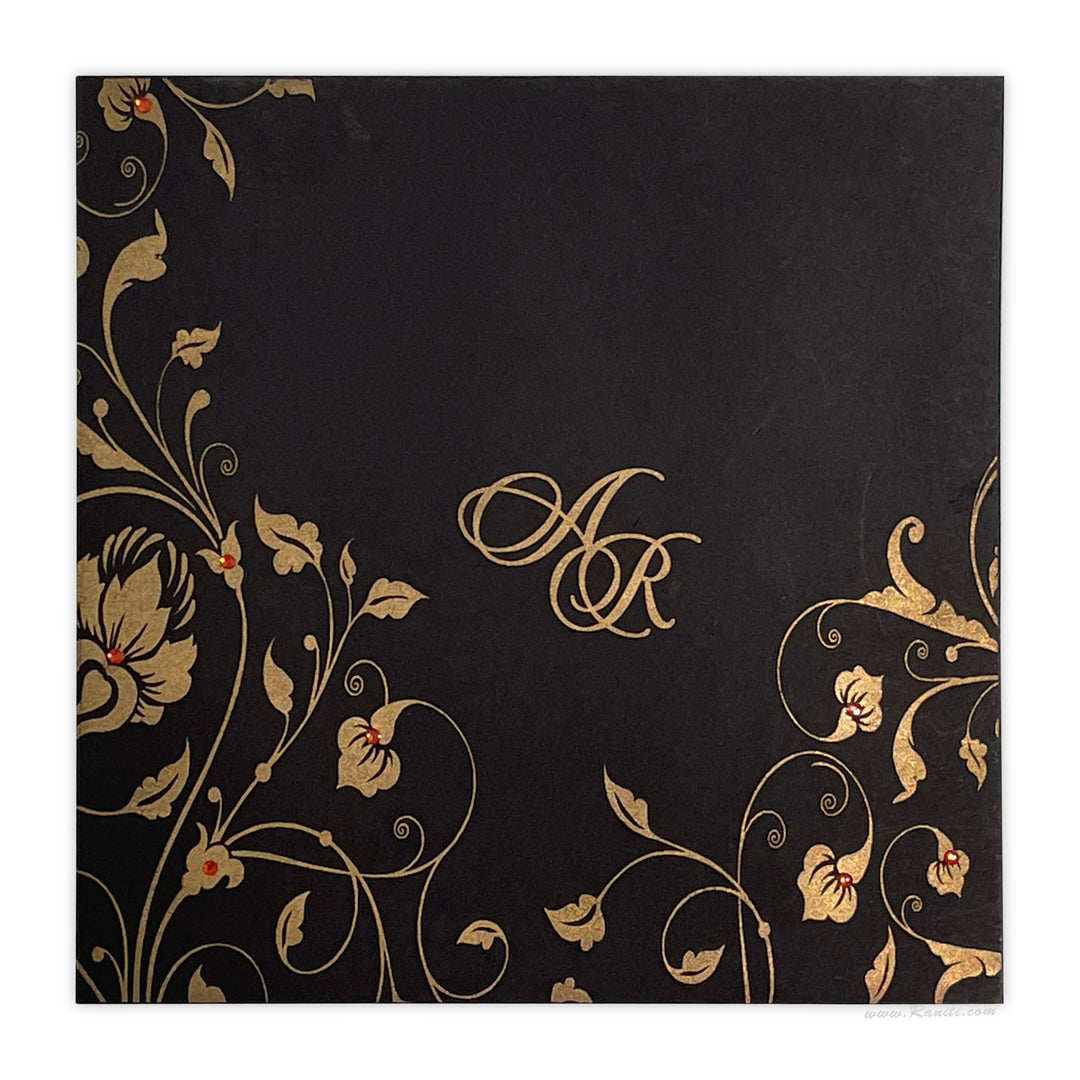 Custom Black and Golden Nikah Wedding Invitation Card | Black Custom Muslim Invitation Card with Multiple Inserts AM-402  Raniti LLC - Custom Invitations & Stationery