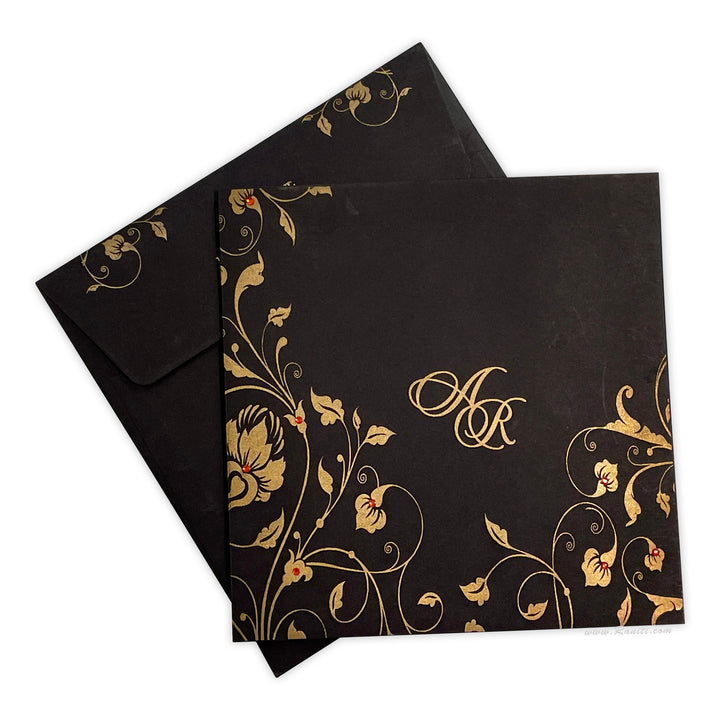 Custom Black and Golden Nikah Wedding Invitation Card | Black Custom Muslim Invitation Card with Multiple Inserts AM-402  Raniti LLC - Custom Invitations & Stationery