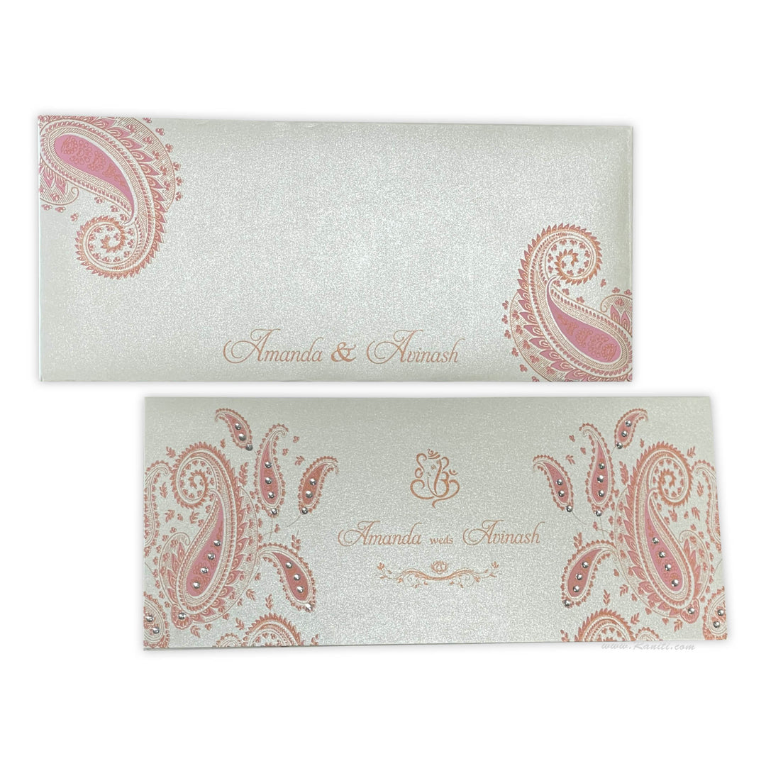 White and Peach Paisley Theme Rectangle Custom Invitation Card AM-418  Raniti LLC - Custom Invitations & Stationery