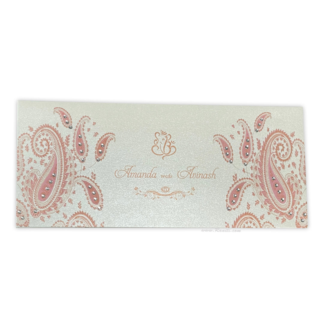 White and Peach Paisley Theme Rectangle Custom Invitation Card AM-418  Raniti LLC - Custom Invitations & Stationery