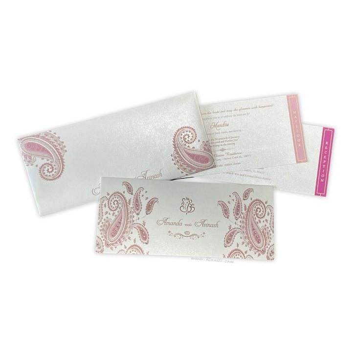 White and Peach Paisley Theme Rectangle Custom Invitation Card AM-418  Raniti LLC - Custom Invitations & Stationery