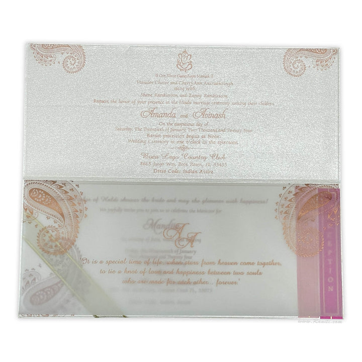 White and Peach Paisley Theme Rectangle Custom Invitation Card AM-418  Raniti LLC - Custom Invitations & Stationery