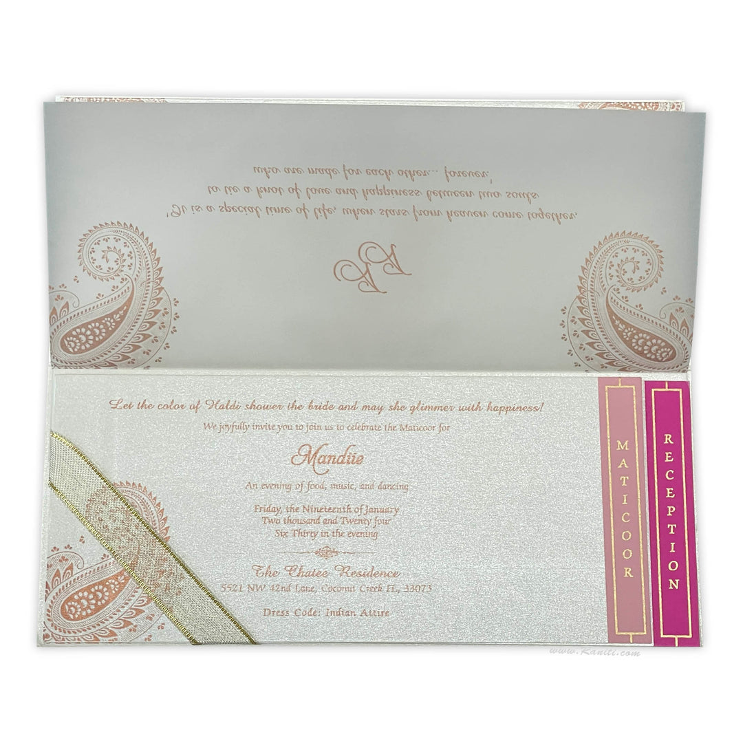 White and Peach Paisley Theme Rectangle Custom Invitation Card AM-418  Raniti LLC - Custom Invitations & Stationery