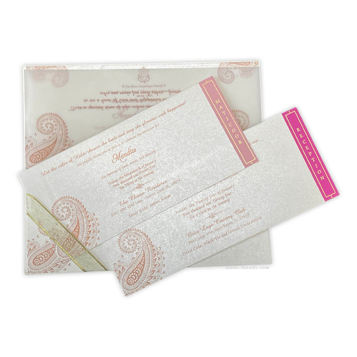 White and Peach Paisley Theme Rectangle Custom Invitation Card AM-418  Raniti LLC - Custom Invitations & Stationery