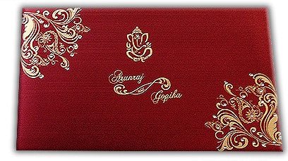 Red Rectangle Wedding Custom Invitation Card with Stones | Custom Red Invitations with Multiple Inserts AM-419  Raniti LLC - Custom Invitations & Stationery