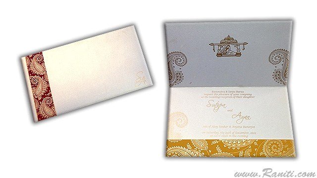 Orange and White Paisley Theme Custom Wedding Invitation card with Stones and Multiple Inserts AM-41  Raniti LLC - Custom Invitations & Stationery