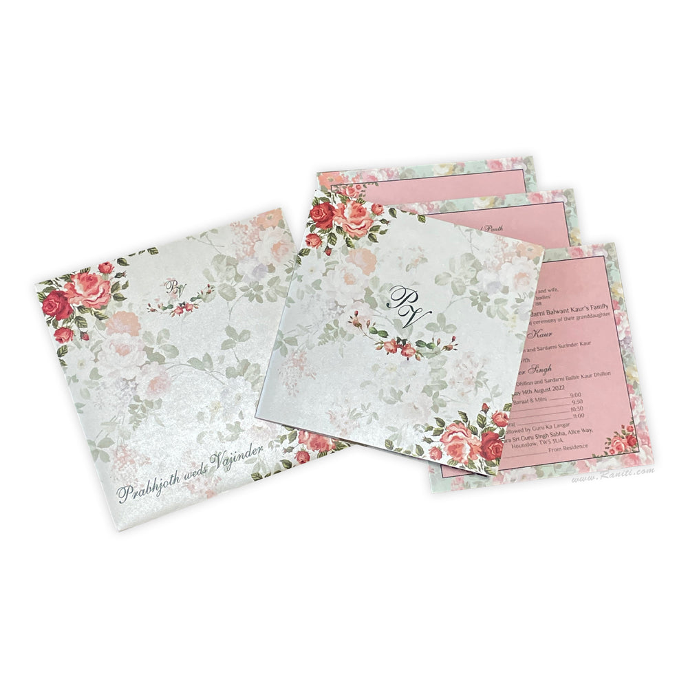 Floral Custom Wedding Invitation Card | Flower Print Custom Invitation Card with Multiple Inserts AM-42  Raniti LLC - Custom Invitations & Stationery