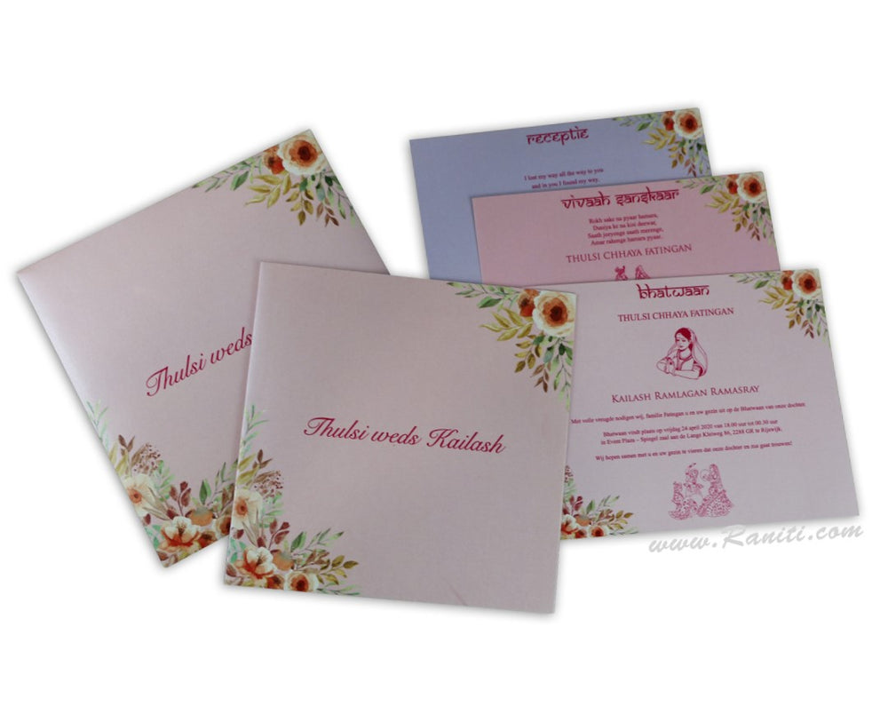 Floral Custom Wedding Invitation Card | Flower Print Pink Custom Invitation Card with Multiple Inserts AM-440  Raniti LLC - Custom Invitations & Stationery