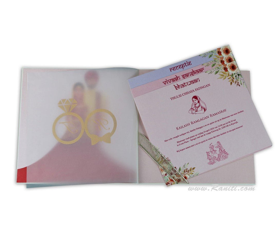 Floral Custom Wedding Invitation Card | Flower Print Pink Custom Invitation Card with Multiple Inserts AM-440  Raniti LLC - Custom Invitations & Stationery