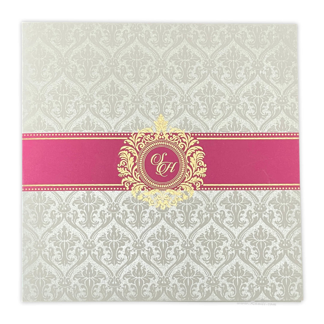 Custom White and Fucshia Pink Wedding Invitation Card | Wedding Invitation Card with Multiple Inserts AM-455  Raniti LLC - Custom Invitations & Stationery