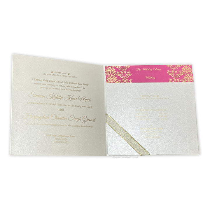 Custom White and Fucshia Pink Wedding Invitation Card | Wedding Invitation Card with Multiple Inserts AM-455  Raniti LLC - Custom Invitations & Stationery