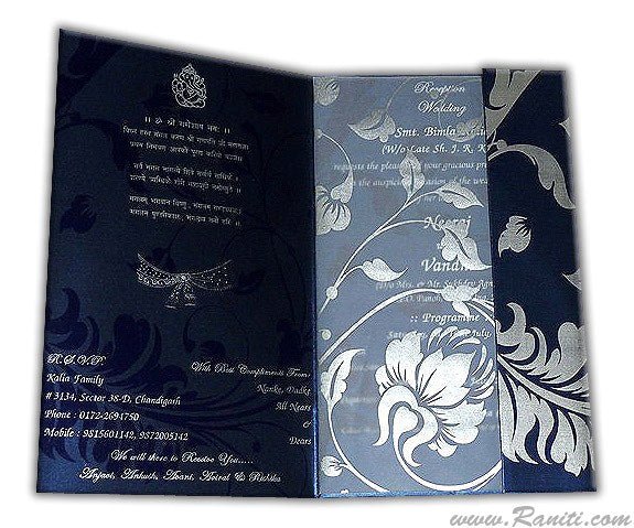 Blue Portrait Custom Wedding Invitation Card with Vellum and Cascading Inserts AM-457  Raniti LLC - Custom Invitations & Stationery