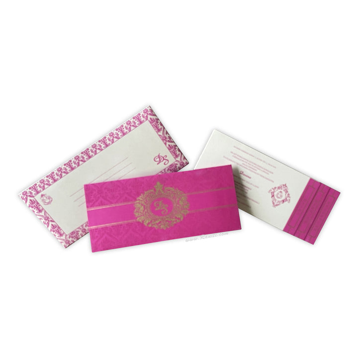 Fuchsia Pink and white Damask Theme Rectangle Custom Invitation Card Multiple Inserts AM-465