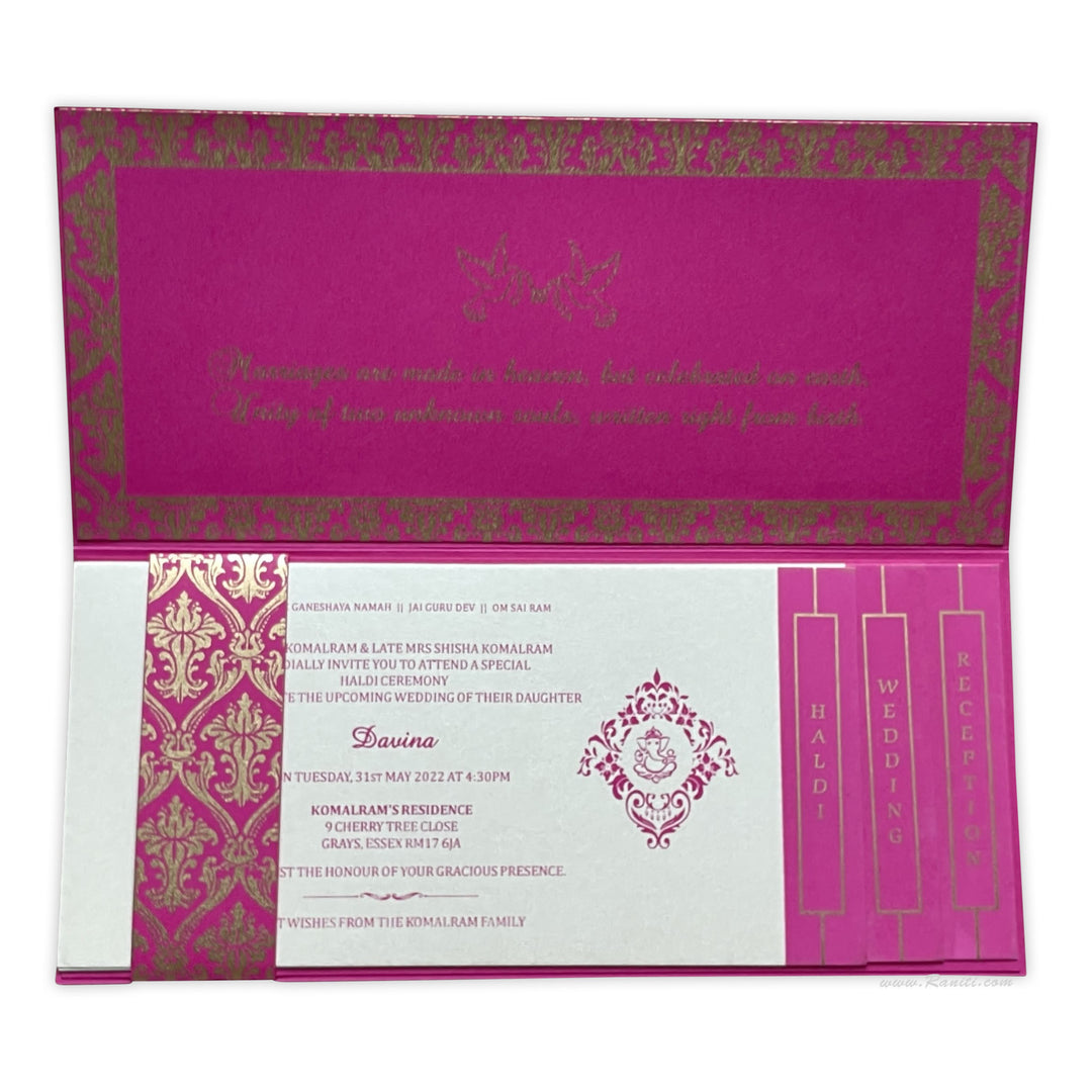 Fuchsia Pink and white Damask Theme Rectangle Custom Invitation Card Multiple Inserts AM-465