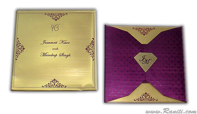 Purple and Golden Square Custom Wedding Invitation Card with Unique style inserts AM-494  Raniti LLC - Custom Invitations & Stationery