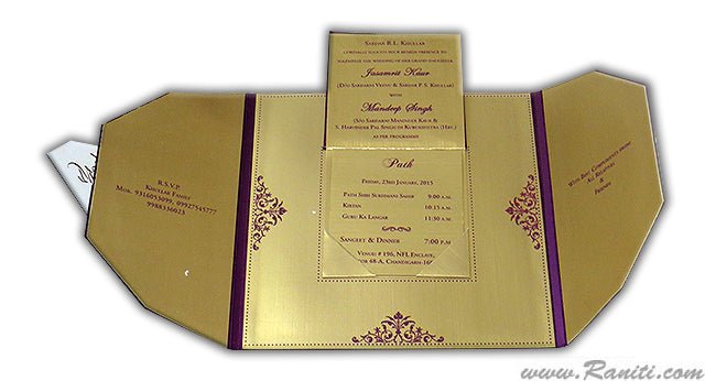 Purple and Golden Square Custom Wedding Invitation Card with Unique style inserts AM-494  Raniti LLC - Custom Invitations & Stationery