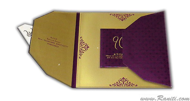 Purple and Golden Square Custom Wedding Invitation Card with Unique style inserts AM-494  Raniti LLC - Custom Invitations & Stationery