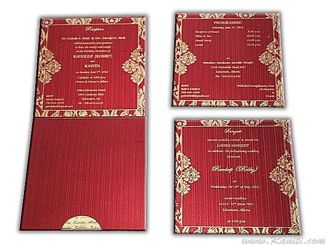 Red Square Custom Wedding Invitation Card with Multiple Cascading Inserts AM-532  Raniti LLC - Custom Invitations & Stationery