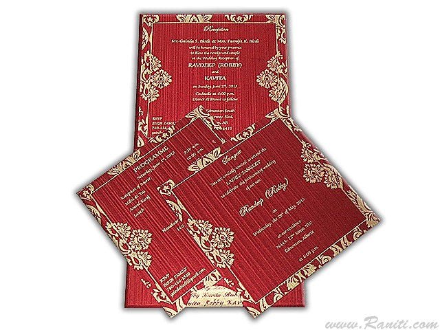 Red Square Custom Wedding Invitation Card with Multiple Cascading Inserts AM-532 Signature Raniti LLC - Custom Invitations & Stationery