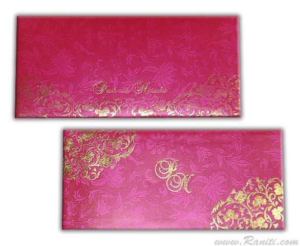 Fuchsia Pink Custom Wedding Invitation Card with Damask and Foil Print designs AM-549