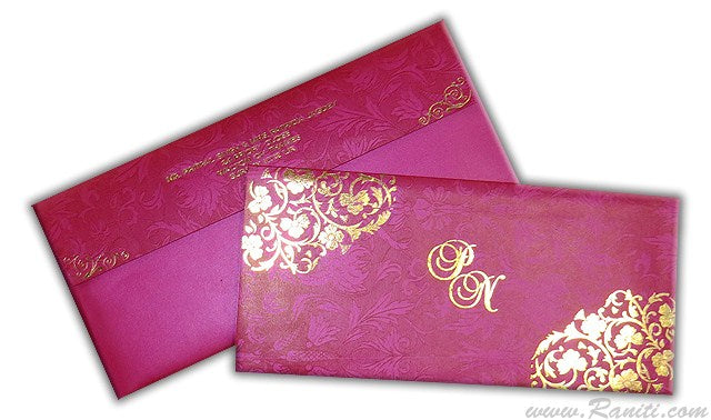 Fuchsia Pink Custom Wedding Invitation Card with Damask and Foil Print designs AM-549