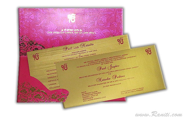 Fuchsia Pink Custom Wedding Invitation Card with Damask and Foil Print designs AM-549