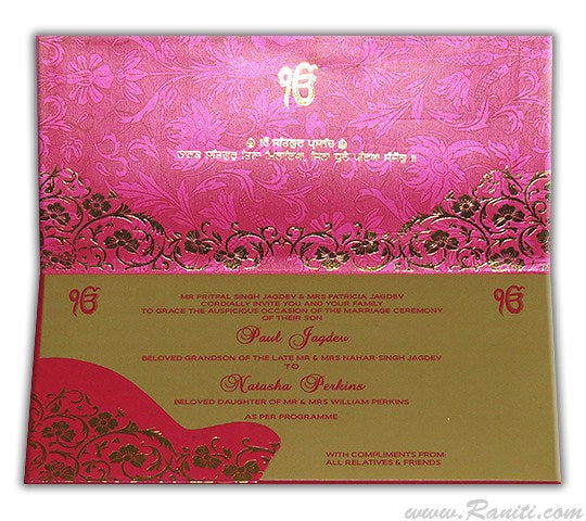 Fuchsia Pink Custom Wedding Invitation Card with Damask and Foil Print designs AM-549