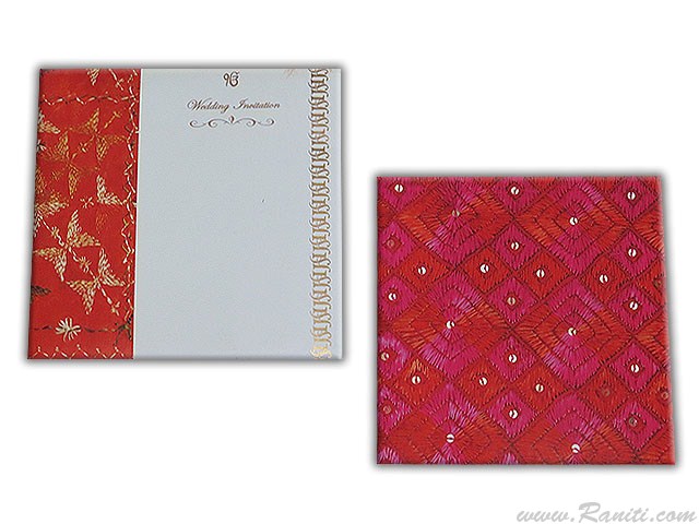 Phulkari Print Print Traditional Sikh Wedding Invitation Card | Indian Wedding card AM-554  Raniti LLC - Custom Invitations & Stationery