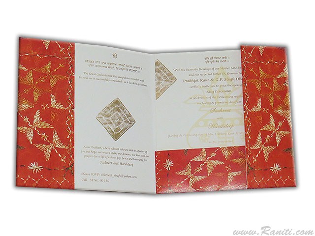 Phulkari Print Print Traditional Sikh Wedding Invitation Card | Indian Wedding card AM-554  Raniti LLC - Custom Invitations & Stationery