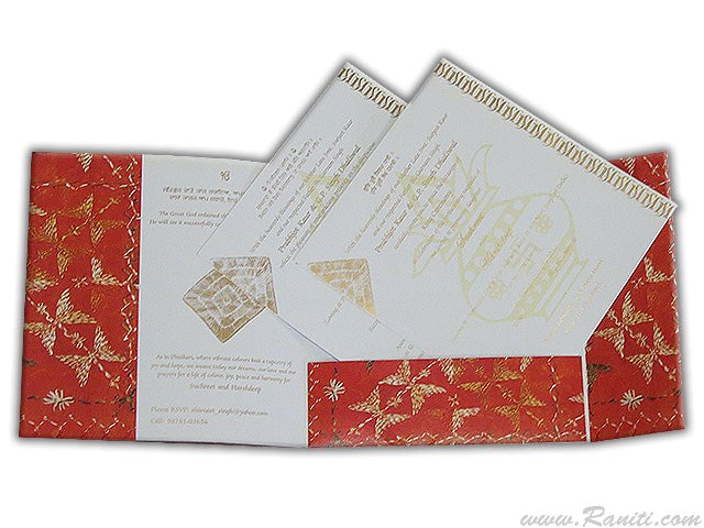 Phulkari Print Print Traditional Sikh Wedding Invitation Card | Indian Wedding card AM-554  Raniti LLC - Custom Invitations & Stationery