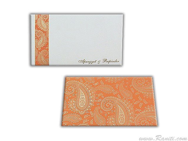 Orange and White Paisley Theme Custom Wedding Invitation card with Stones and Multiple Inserts AM-41  Raniti LLC - Custom Invitations & Stationery