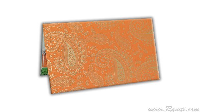 Orange and White Paisley Theme Custom Wedding Invitation card with Stones and Multiple Inserts AM-41  Raniti LLC - Custom Invitations & Stationery