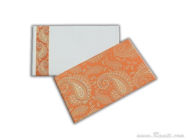 Orange and White Paisley Theme Custom Wedding Invitation card with Stones and Multiple Inserts AM-41  Raniti LLC - Custom Invitations & Stationery