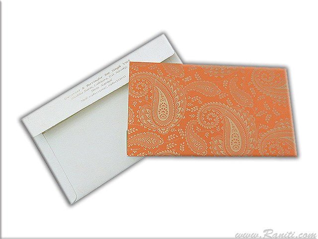 Orange and White Paisley Theme Custom Wedding Invitation card with Stones and Multiple Inserts AM-41  Raniti LLC - Custom Invitations & Stationery