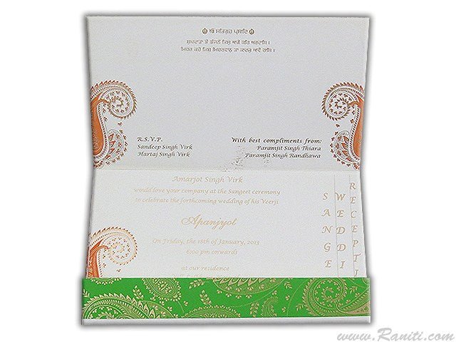 Orange and White Paisley Theme Custom Wedding Invitation card with Stones and Multiple Inserts AM-41  Raniti LLC - Custom Invitations & Stationery