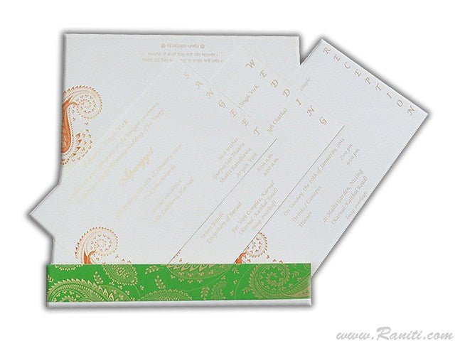 Orange and White Paisley Theme Custom Wedding Invitation card with Stones and Multiple Inserts AM-41  Raniti LLC - Custom Invitations & Stationery