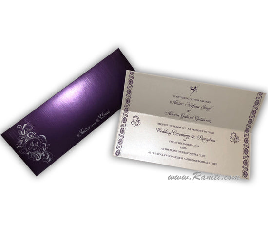 Purple Wedding Invitation Card, Traditional Wedding Invitation AM-586  Raniti LLC - Custom Invitations & Stationery